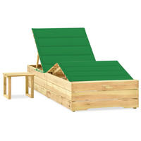 GARTEN-SONNENLIEGE mit Tisch und Auflage Kiefer Imprägniert - Grün, Holz (90/75/198cm) - furnicato