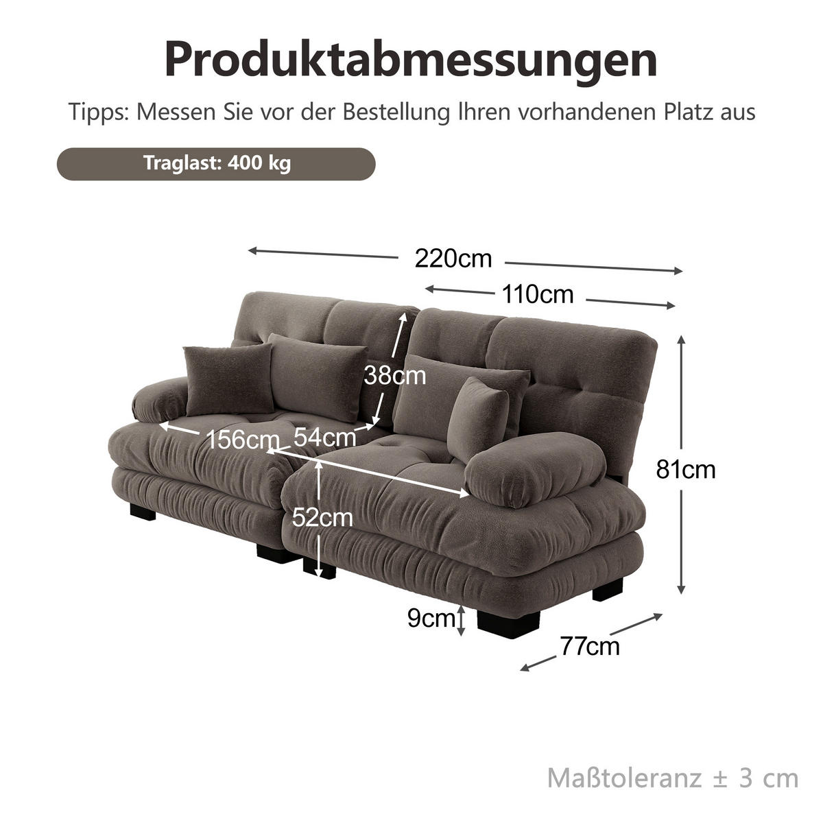 SCHLAFSOFA mit 2 Lendenkissen, 2 Dekokissen und Massivholzrahmen in Braun - Braun, Textil (220/81/77cm) - EVRYAE