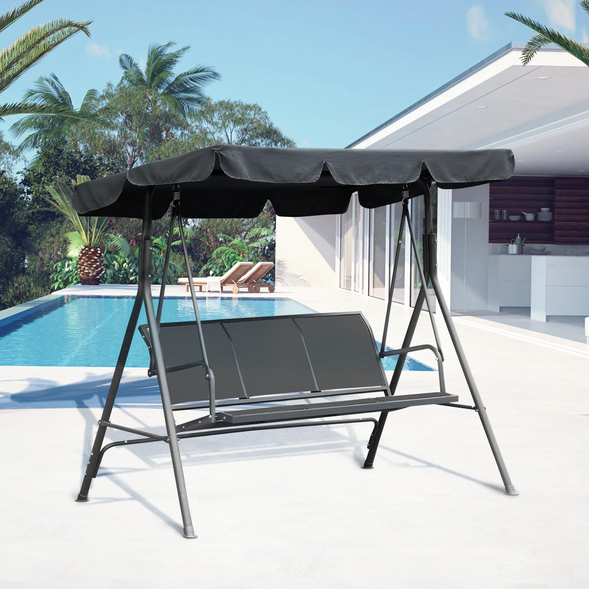 GARTENSCHAUKEL Grau 3-Sitzer - Grau, Metall (170/153/108cm) - PANGIVO