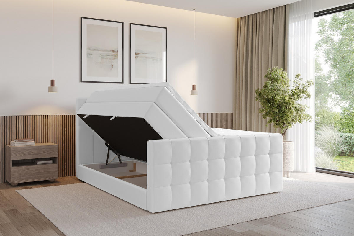 BOXSPRINGOVÁ POSTEL s matrací H3/H4 - IGAN-Z KING - 140x200 cm Bílá - vysoce lesklá bílá, kompozitní dřevo (143/200cm) - ALTDECOR