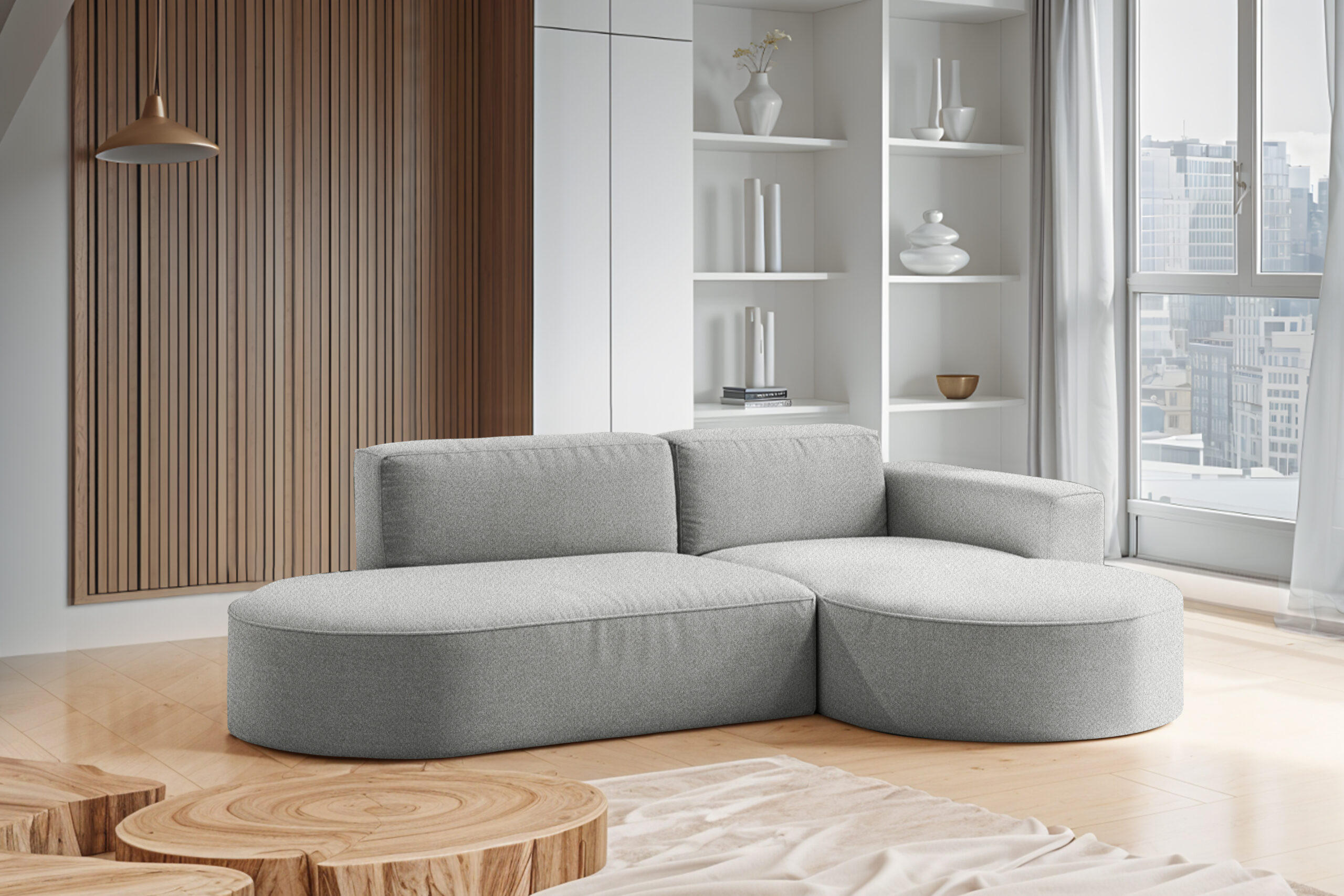 ECKSOFA Modena Studio Falten, Stoff Alpine, Grau Rechts - Grau, Holz (236/165cm) - Kaiser Möbel