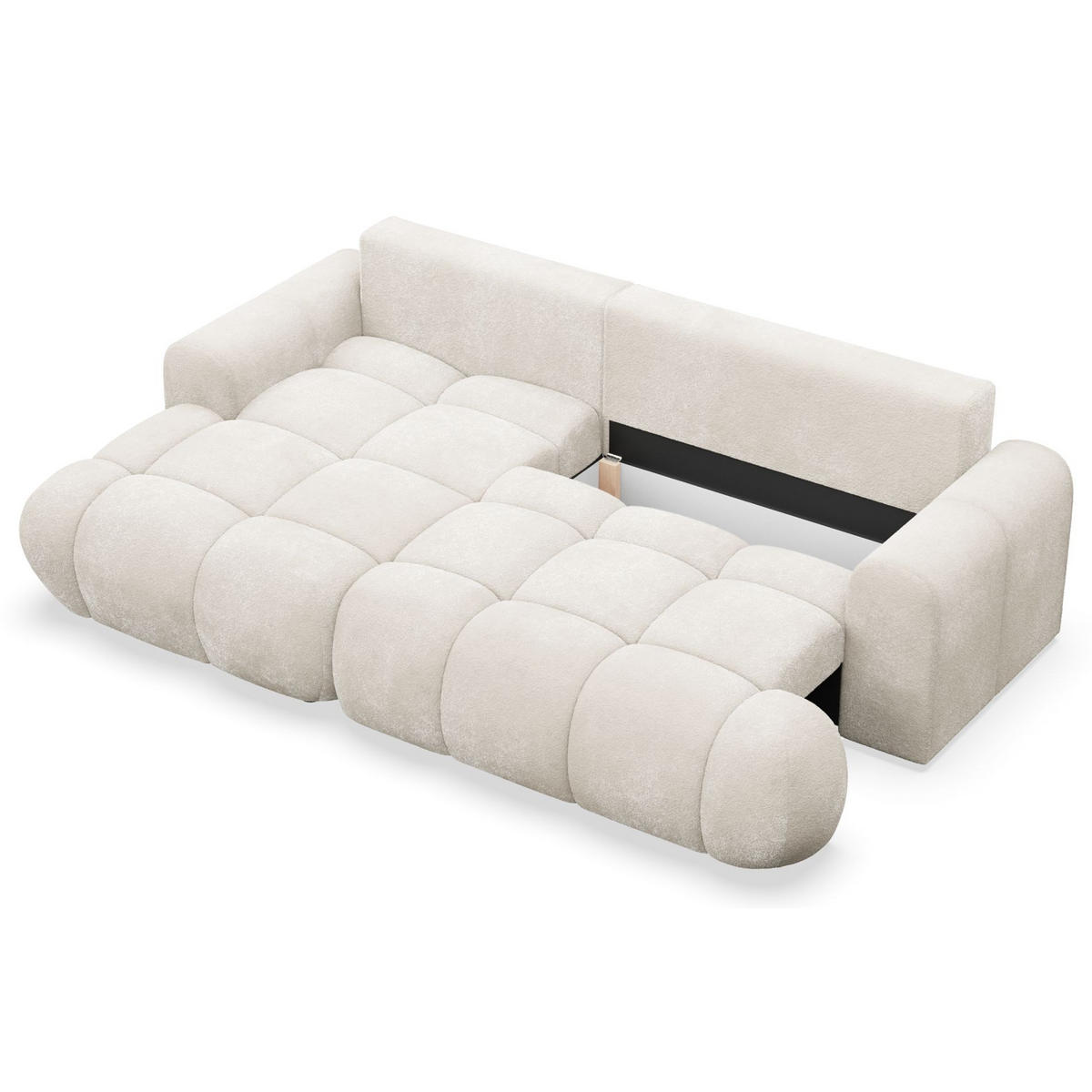 ECKSOFA Ombo Mini, Creme Bouclé, linksseitig - Creme/Schwarz, Kunststoff/Textil (256/155cm) - Selsey