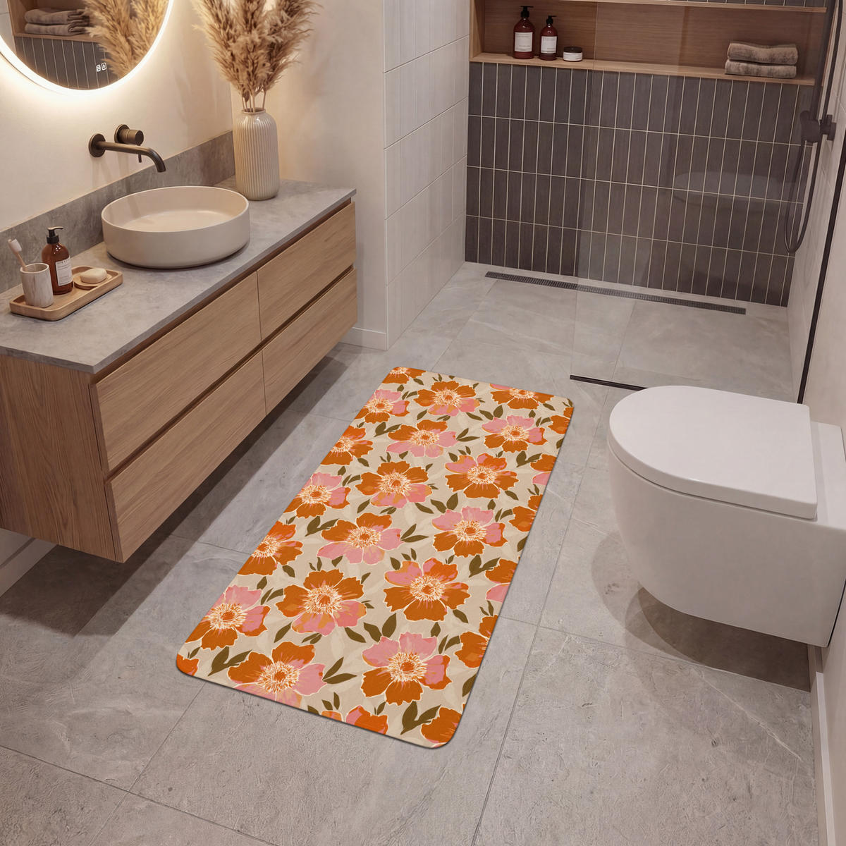 KÚPEĽŇOVÁ PREDLOŽKA Kvety - Motív - Retro 60x120 cm - viacfarebná, textil/plast (60/120cm) - OnlyWow