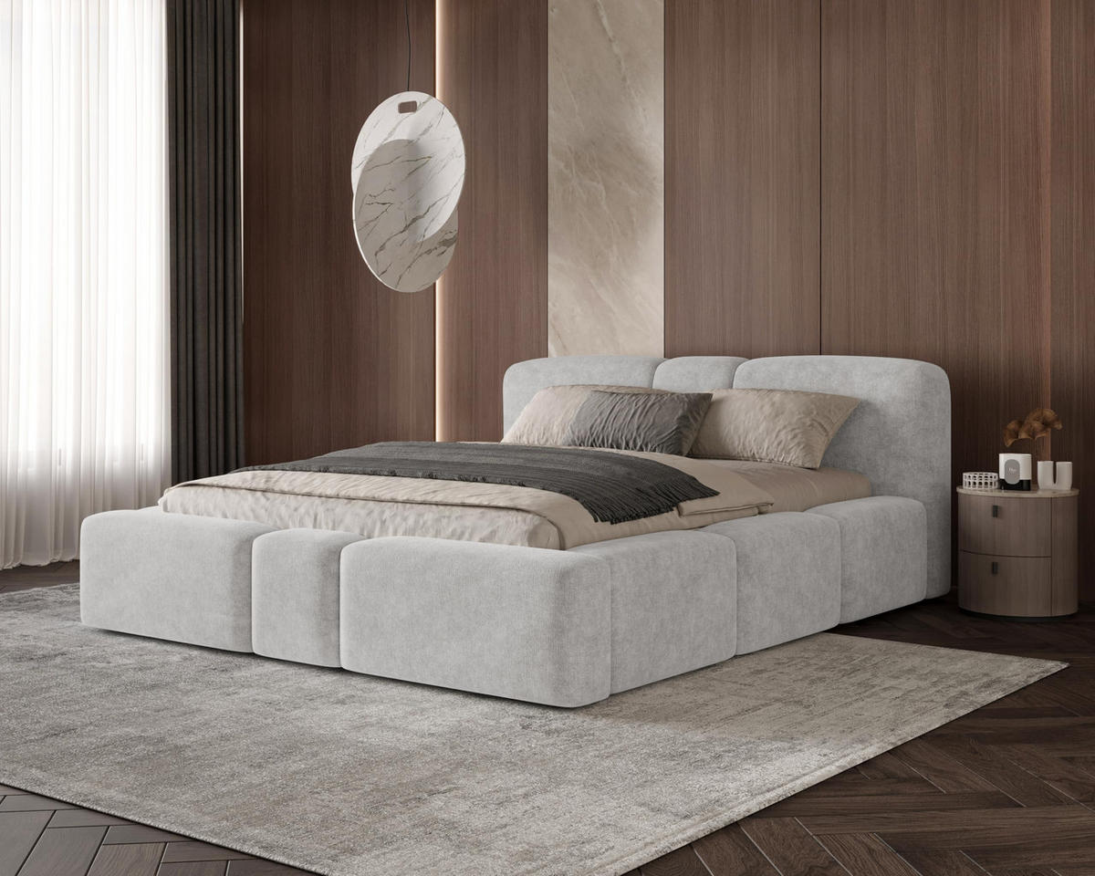 POLSTERBETT Monte160x200 cm- Bettkasten und Stauraum - Doppelbett mit Stabilem Metallrahmen - Hellgrau - Hellgrau, Holzwerkstoff (160/200cm) - Chilly