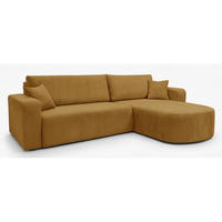 ECKSOFA mit Schlaffunktion Teeo L-Form universal mit Bettkasten Senfgelb Cord - Currygelb/Schwarz, Kunststoff/Textil (275/170cm) - Homebook