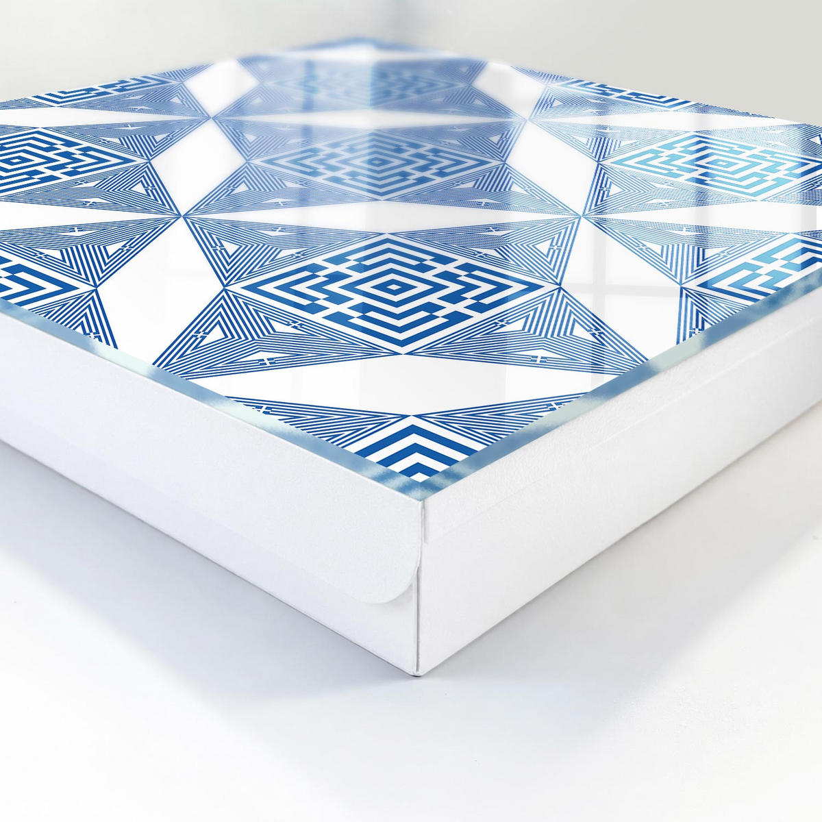 SCHLÜSSELBOX Weiß 30x30 cm – Türöffnung nach rechts - Geometrisches Muster - Blau, Metall (30/30/5cm) - TULUP