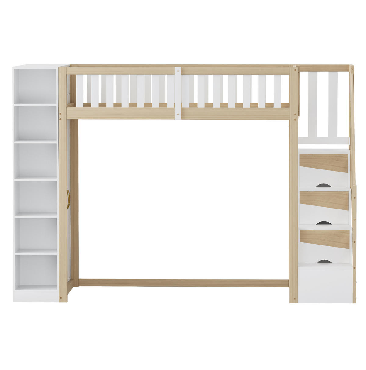 HOCHBETT 90/200 cm Weiß/Naturholz aus Holz mit Kleiderschrank und Regalen - Weiß, Holzwerkstoff (90/200cm) - OKMYHOME