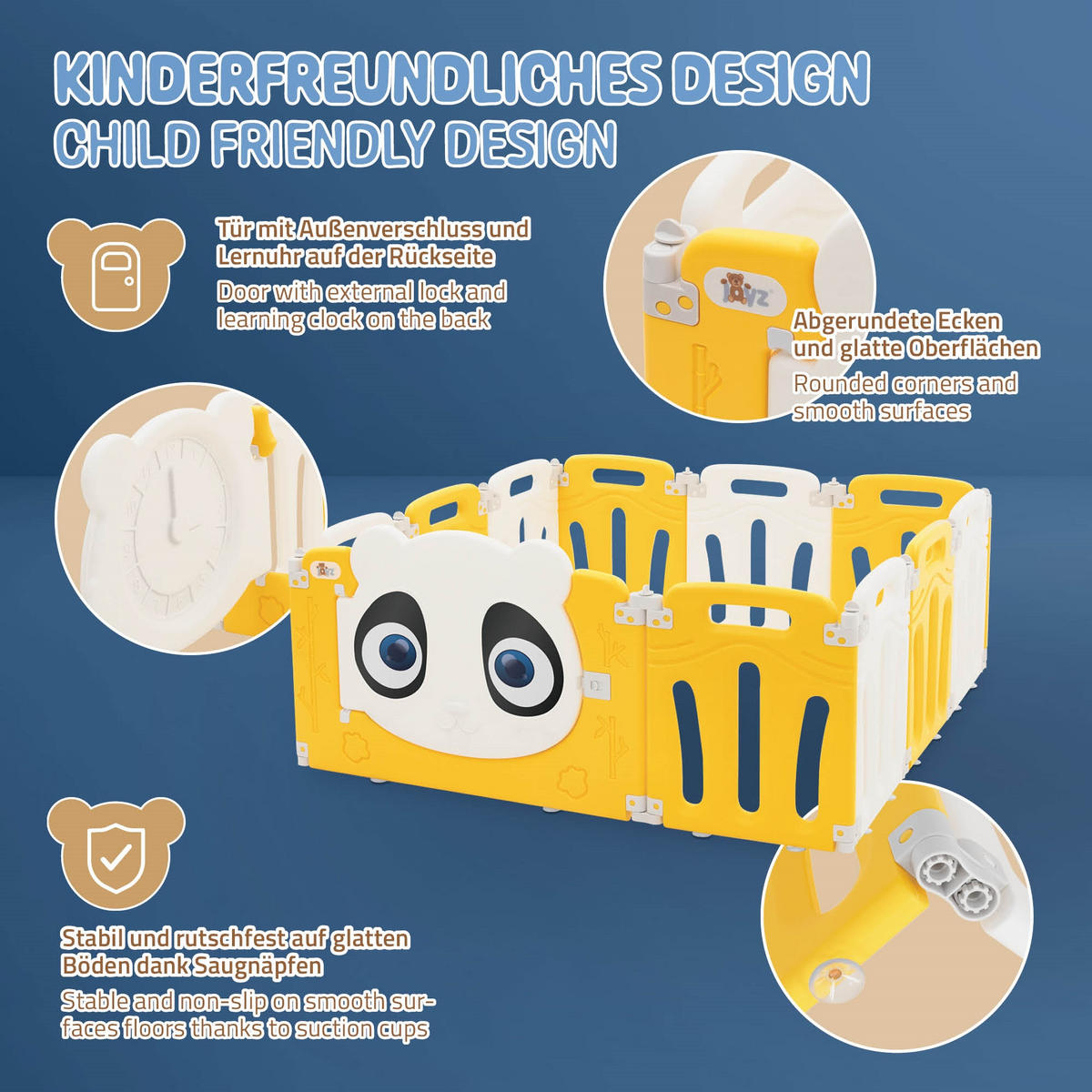 LAUFGITTER Baby faltbar 120 x 120 cm - Gelb, Kunststoff (120/53/120cm) - Joyz