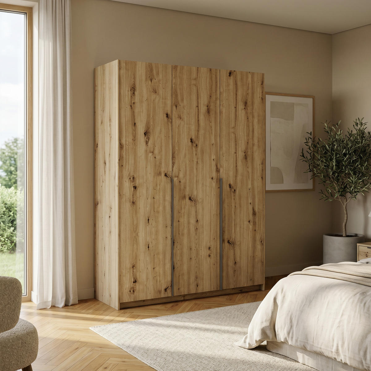 DREHTÜRENSCHRANK AMARA 148/204/58cm 3-türig Eiche Artisan - Eiche Artisan, Holzwerkstoff (148/204/58cm) - MASSENO