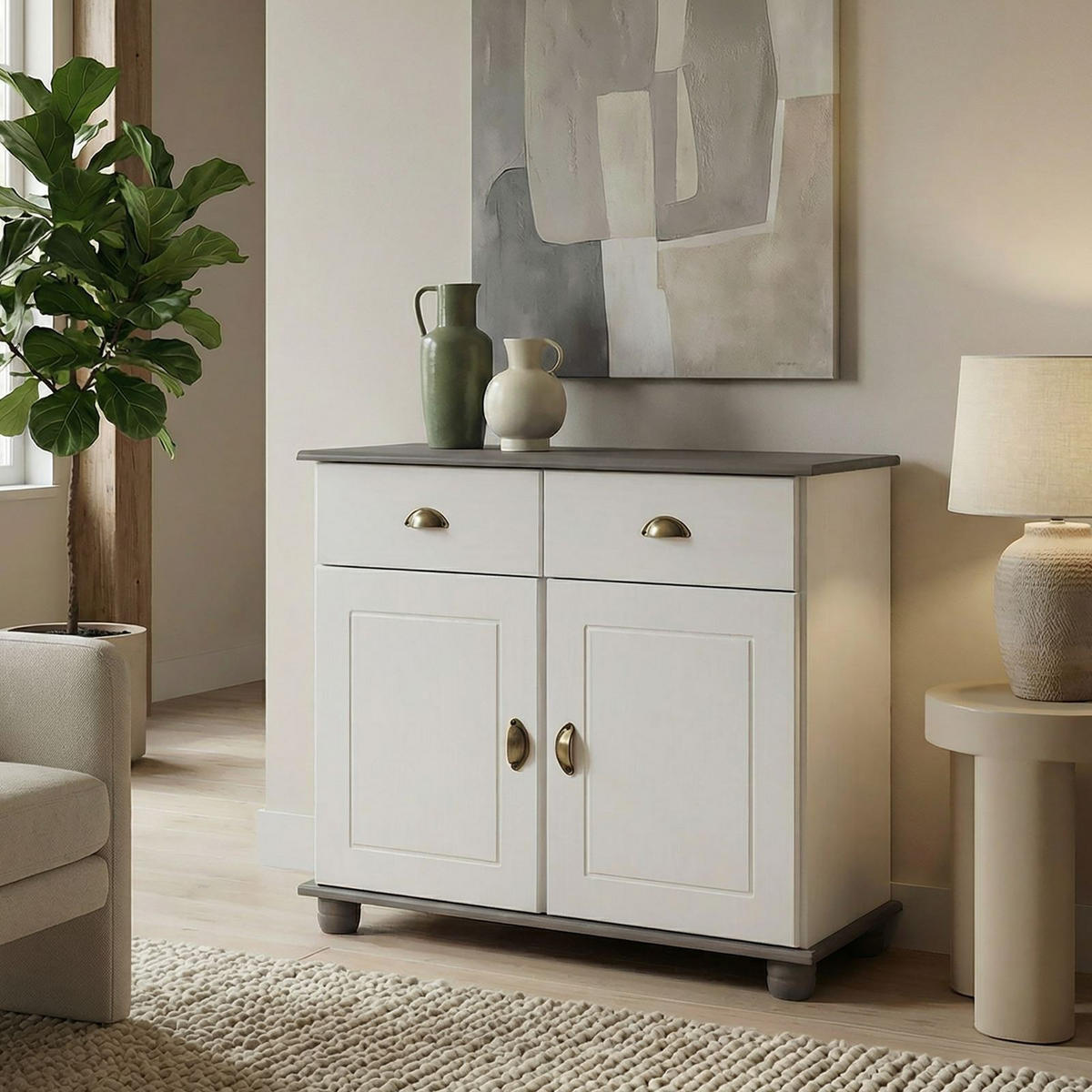 APOTHEKERKOMMODE COLMAR - Taupe/Weiß, Holz (91/79/39cm) - IDIMEX