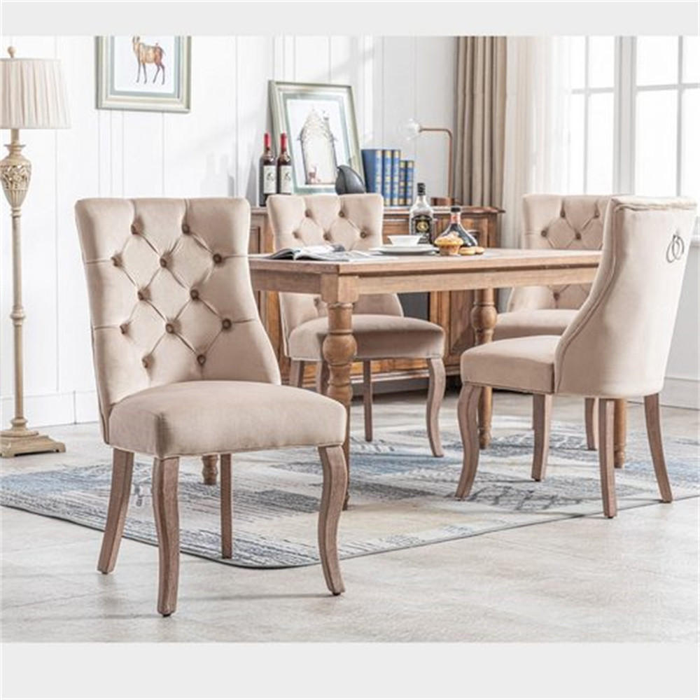 STUHL-SET 4 Stück in Beige Samt - Beige, Holz/Fell (47/97/51cm) - KOMHTOM
