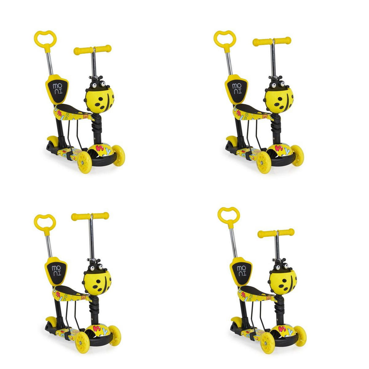 KINDERROLLER Lollipop 3 in 1 gelb Schiebestange, Sitz, PU-Vorderräder mit LED - Gelb, Kunststoff (59/26/84cm) - Moni