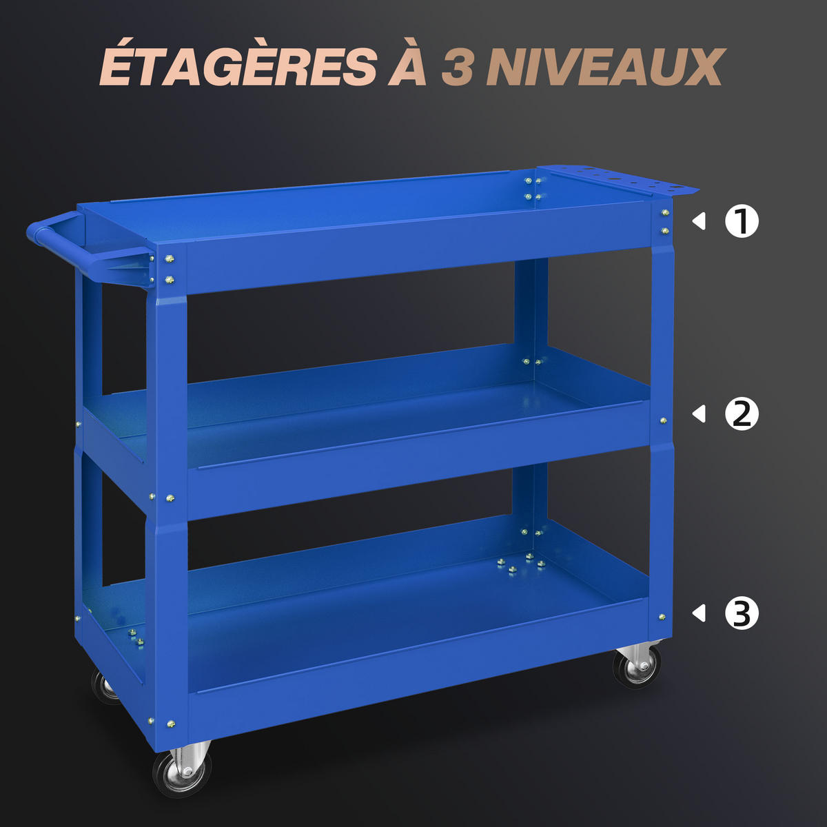 WERKSTATTWAGEN DE-18498 3 Etagen, 150 kg Tragfähigkeit Blau - Blau, Metall (35.3/76/83cm) - ComfortXL
