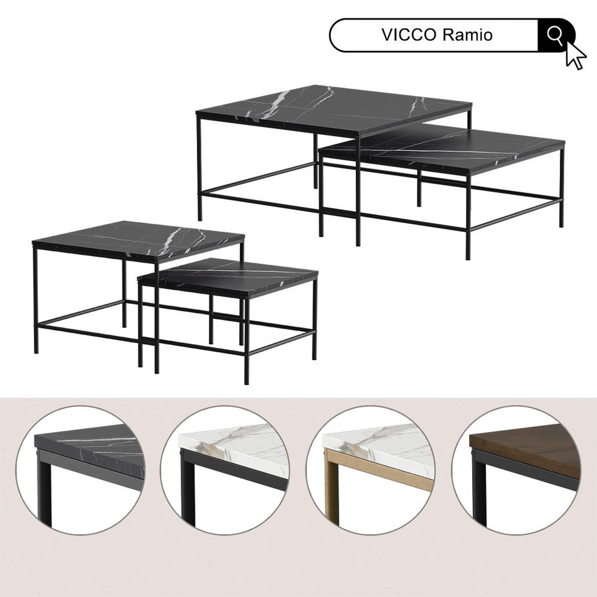 COUCHTISCH-SET Ramio Weiß/Gold 80 x 80 cm 2 Teile - Goldfarben/Weiß, Holzwerkstoff (80/80/45cm) - Vicco