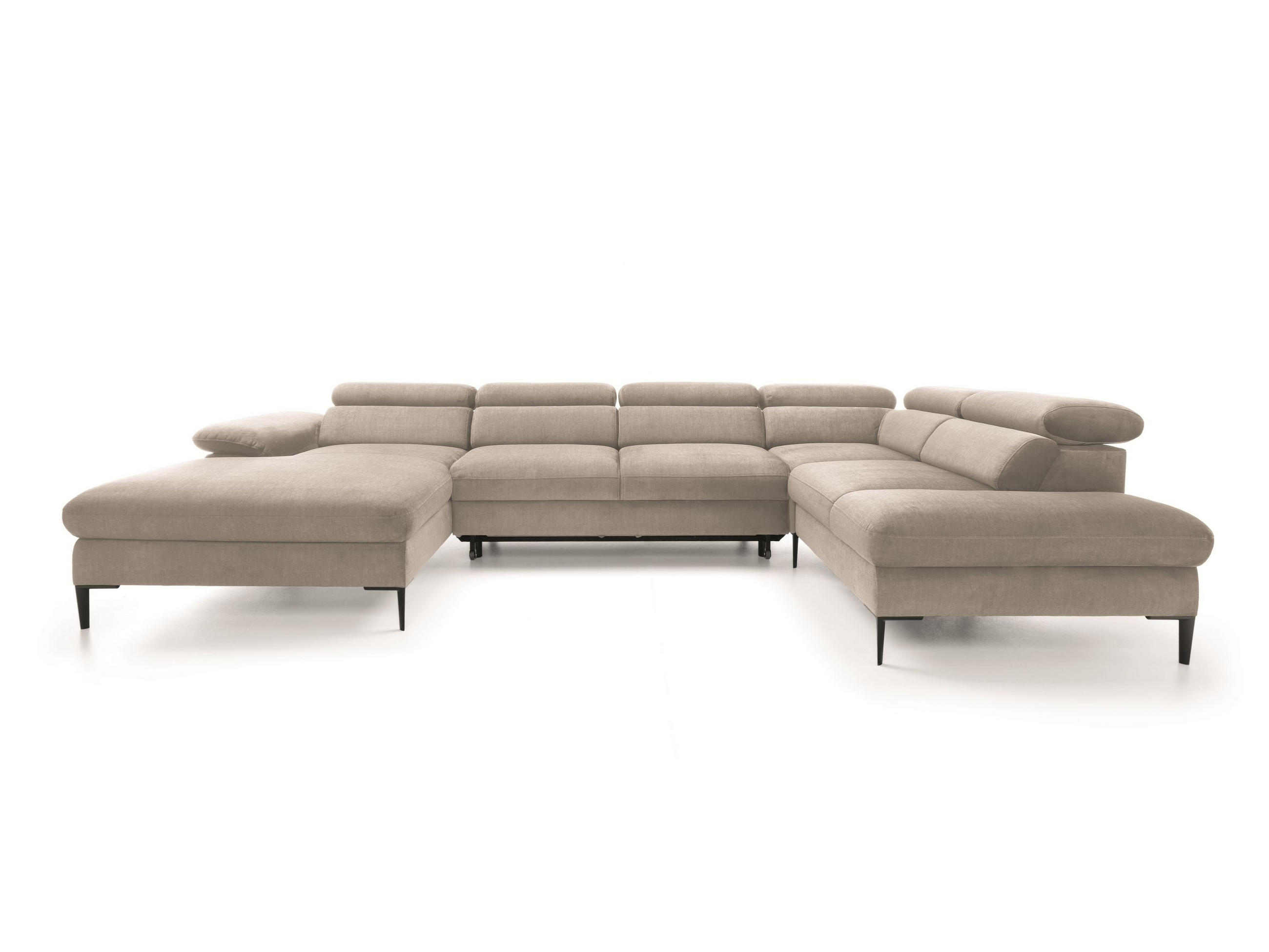 WOHNLANDSCHAFT MESTO Beige Velours-Stoff mit Schlaffunktion - Beige, Holz (353/94/182cm) - MASSENO