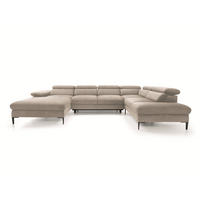 WOHNLANDSCHAFT MESTO Beige Velours-Stoff mit Schlaffunktion - Beige, Holz (353/94/182cm) - MASSENO