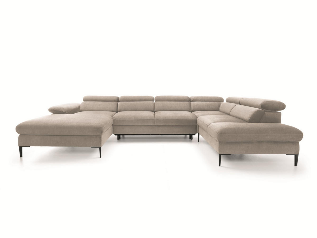 WOHNLANDSCHAFT MESTO Beige Velours-Stoff mit Schlaffunktion - Beige, Holz (353/94/182cm) - MASSENO