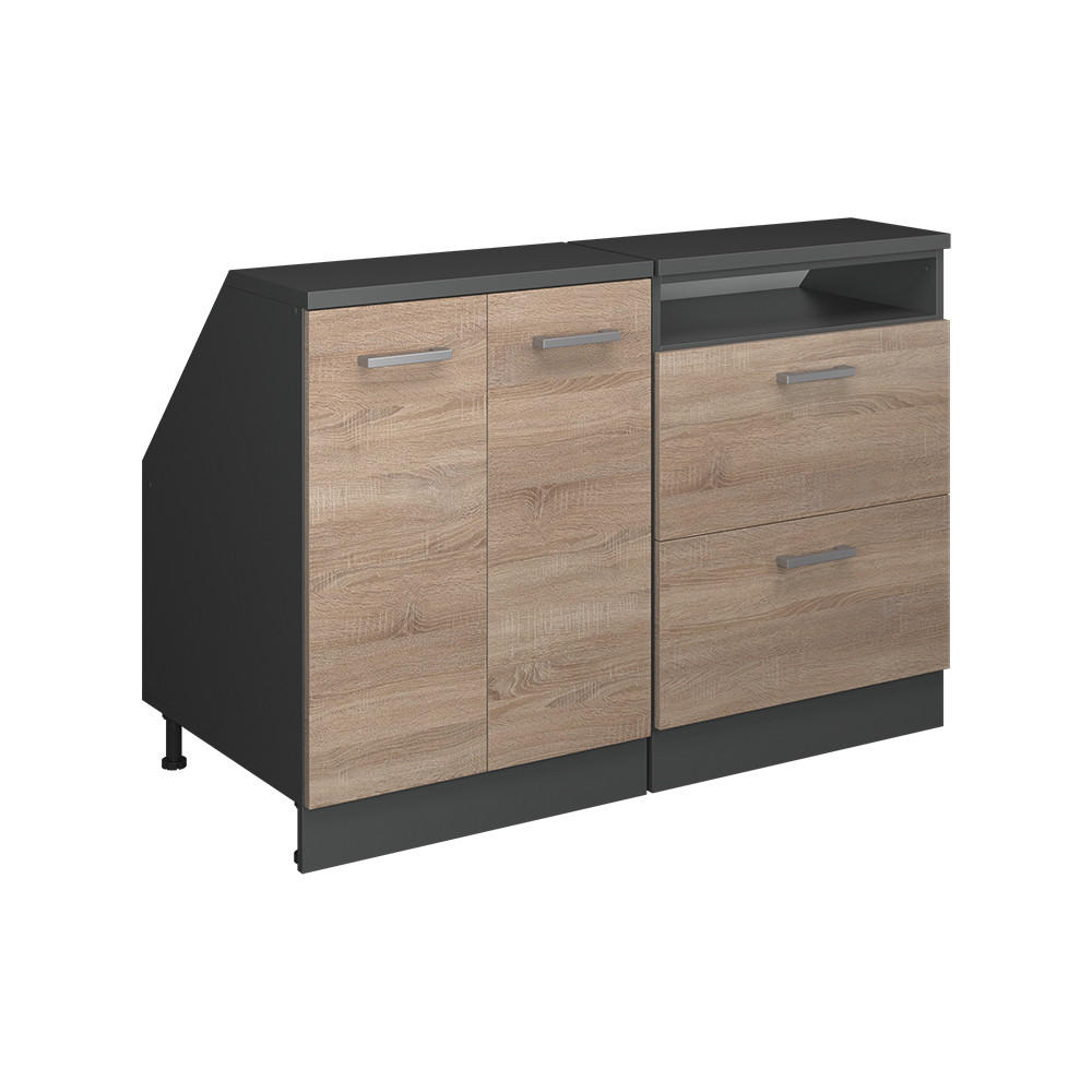 K&Ouml;KSSK&Aring;P F&Ouml;R SLUTTANDE TAK R-Line Sonoma 120 cm Set om 2 sk&aring;pstommar 60 cm djup Sonoma ek, Antracit 83.8/120/60 cm
