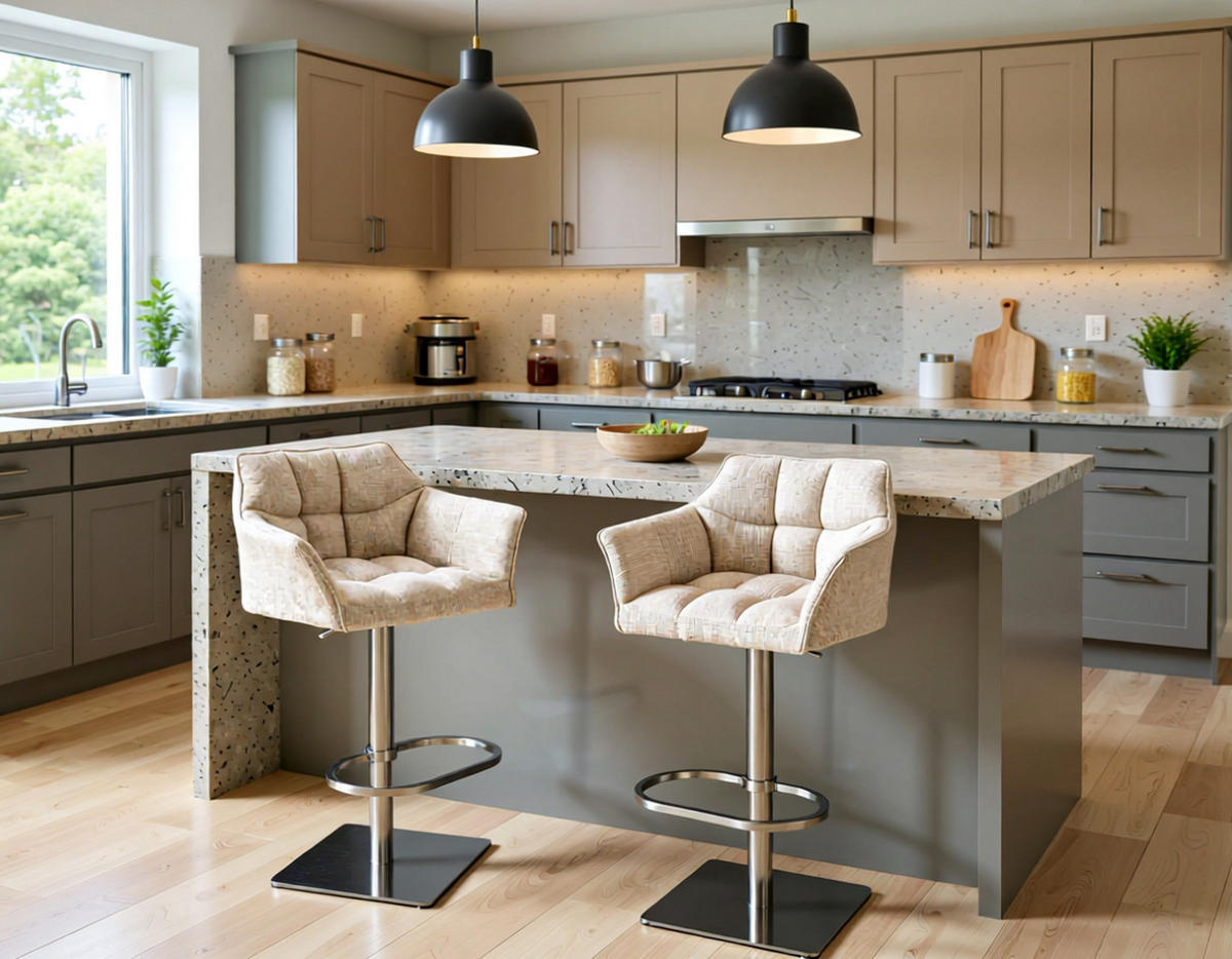 BARHOCKER 2er Set Damaskus Stoff edelstahl elfenbein - Edelstahlfarben/Naturfarben, Textil/Metall (64/110/48cm) - TPFLiving
