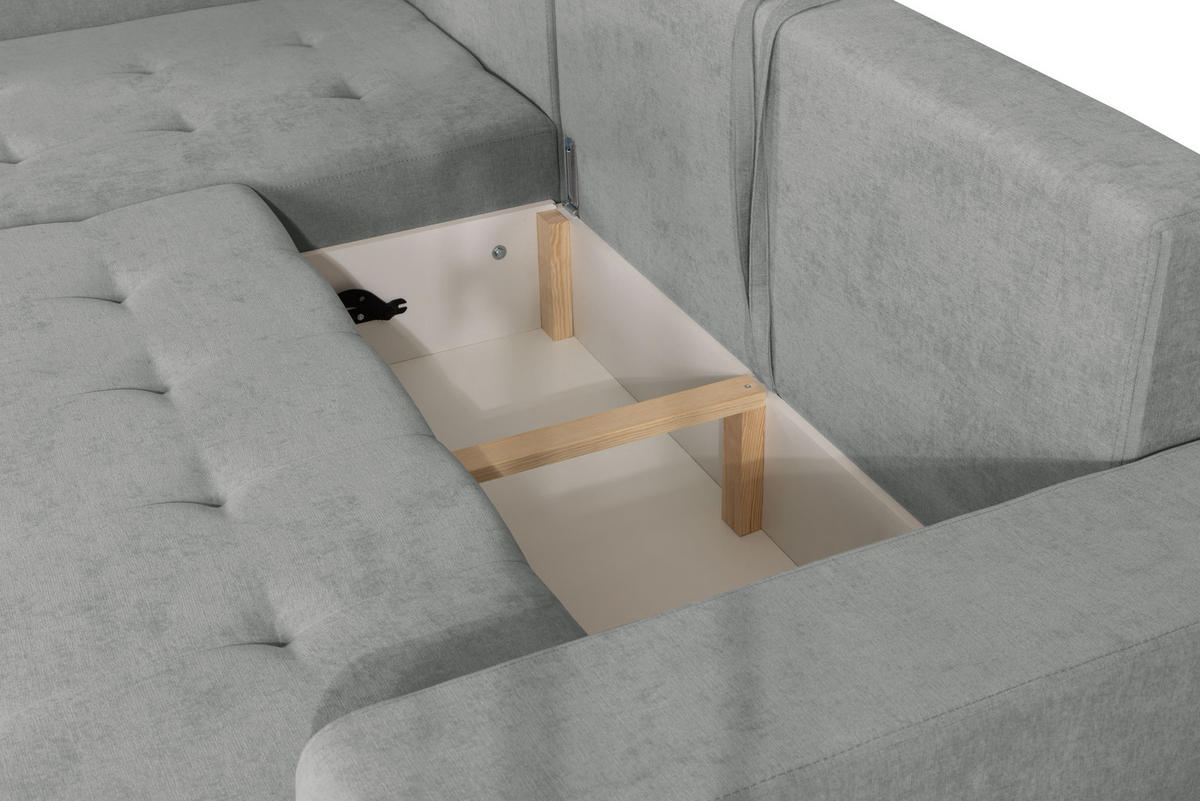 ECKSOFA mit Schlaffunktion Rechts Grau Chenille - 245x200 cm - Trevi - Schwarz/Grau, Holz/Holzwerkstoff (245/200cm) - Ravio