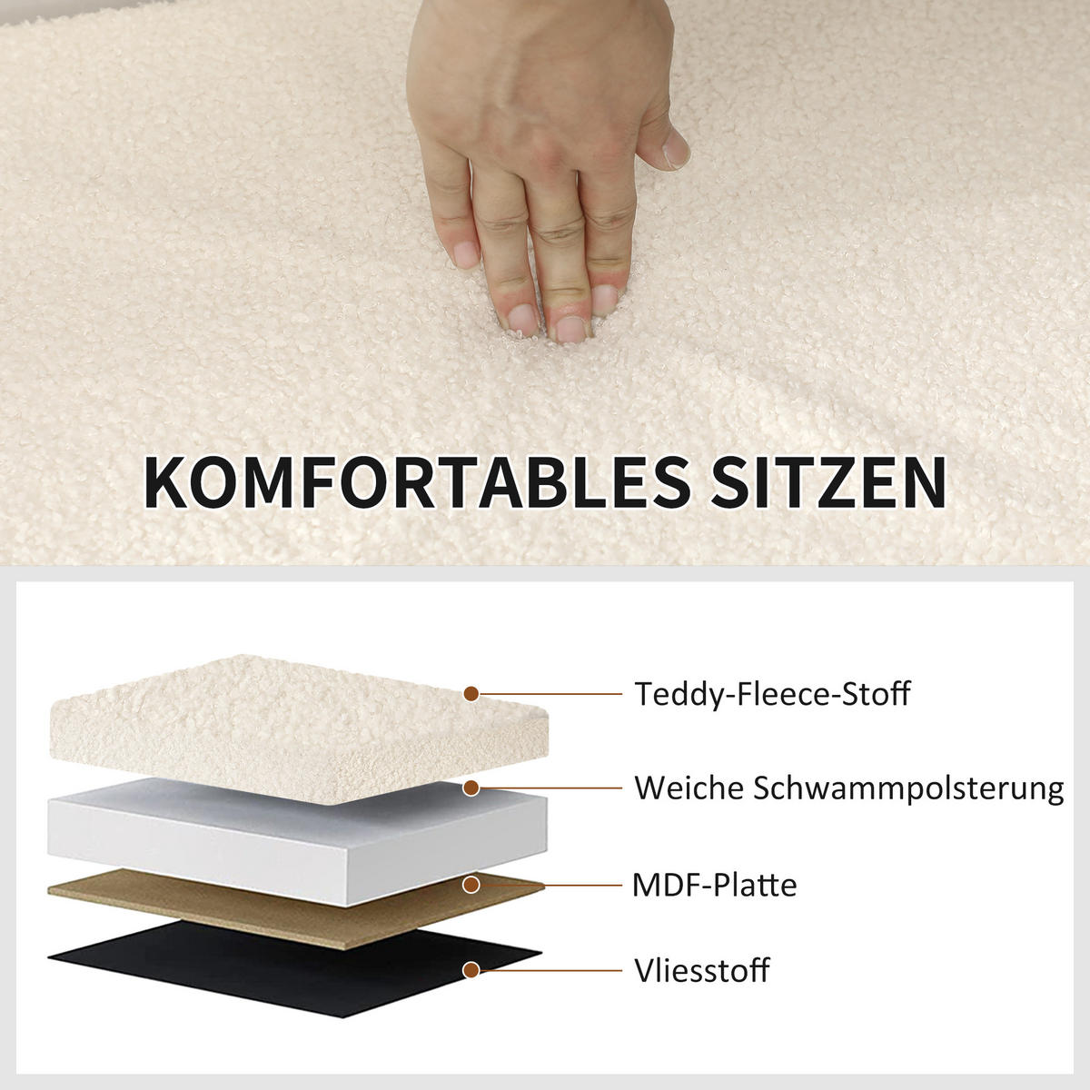 SITZBANK mit Stauraum, faltbar Polsterbank, Bettbank mit Samtoptik, Sitztruhe - Weiß, Kunststoff (38/38/76cm) - HOMCOM