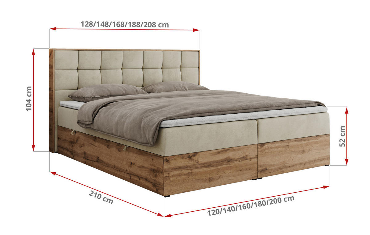 BOXBETT ALBERO 1 - 200/200 Beige Velvet - H4 - Beige, Holz/Textil (200/200cm) - MKS