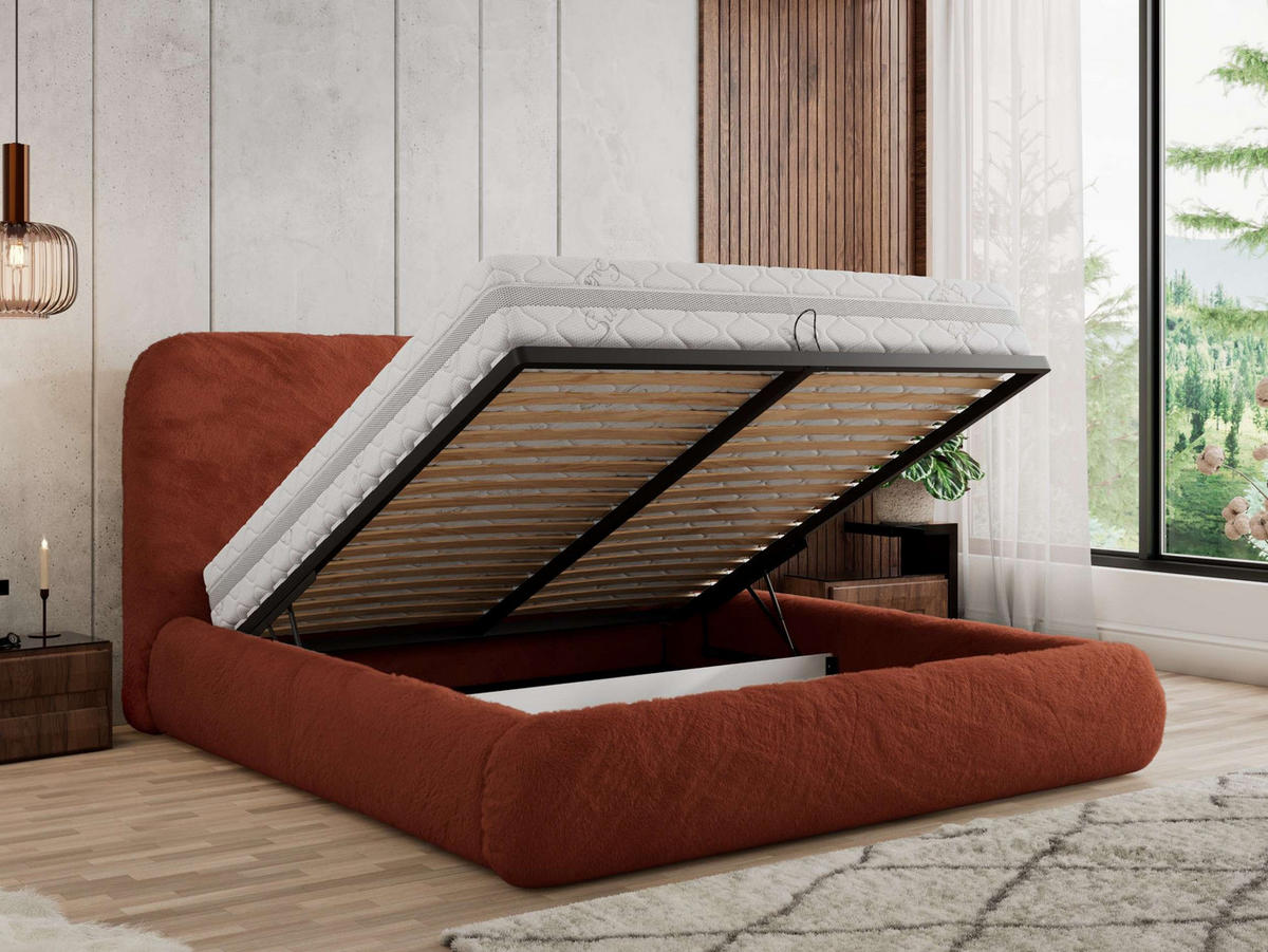 POLSTERBETT BENEA CLASSIC 180/200 - Orange Plüsch - Pocket-Matratze - Orange, Textil (180/200cm) - MKS