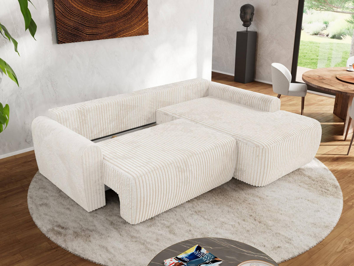 ECKSCHLAFSOFA CUBO L Creme Cord - rechts - Creme/Schwarz, Kunststoff/Textil (187/273cm) - MKS