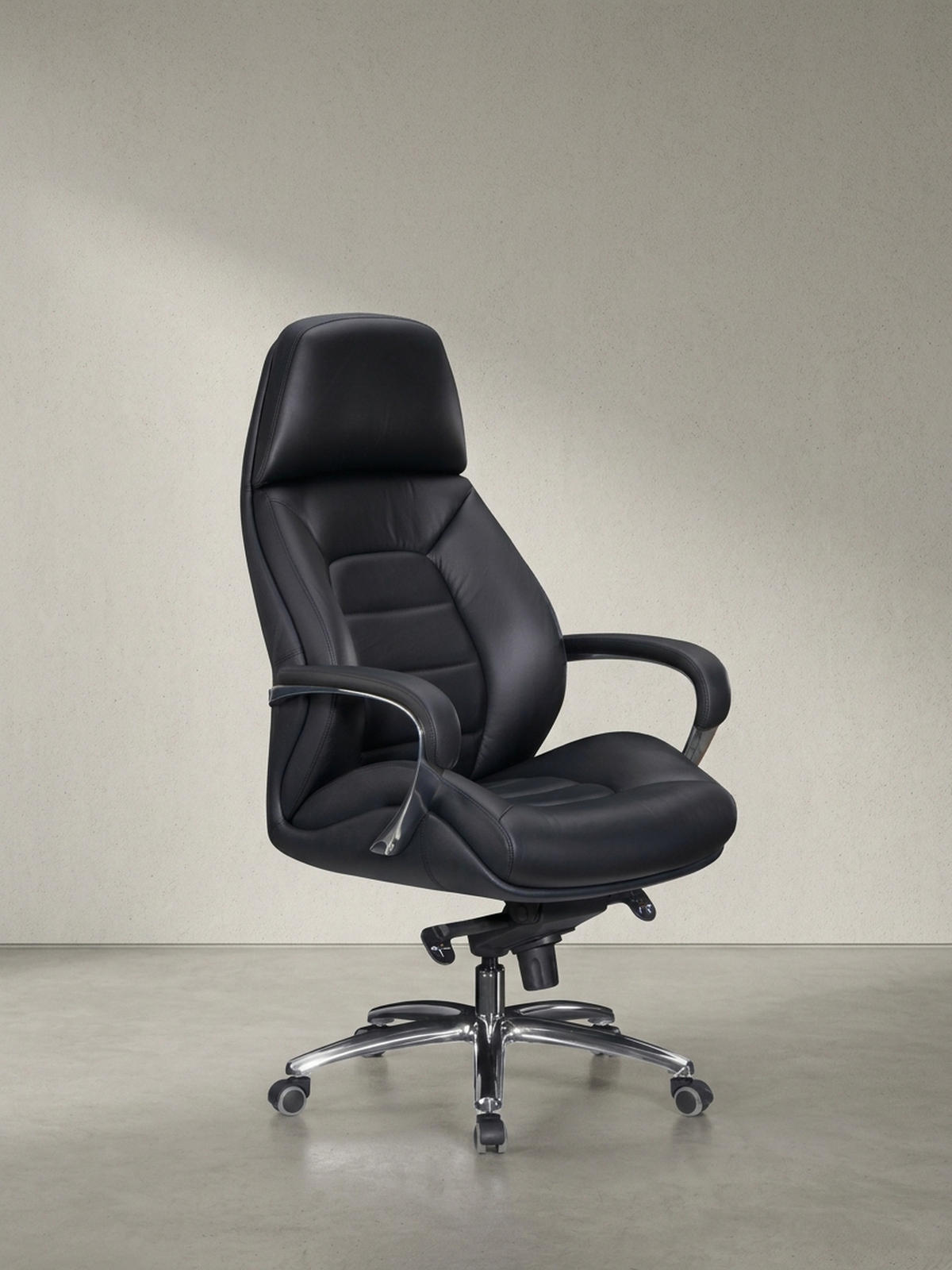 CHEFSESSEL Leder mit Multiblockwippmechanik bis 120 kg MIRON, Schwarz 67x67x137 cm - Silberfarben/Schwarz, Leder/Metall (67/137/67cm) - KADIMA DESIGN