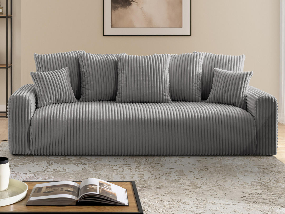 SCHLAFSOFA Calma mit Bettkasten im Bumpy-Design aus weichem Grau Plüschcord - Schwarz/Grau, Holz/Kunststoff (239/88/98cm) - S-Style
