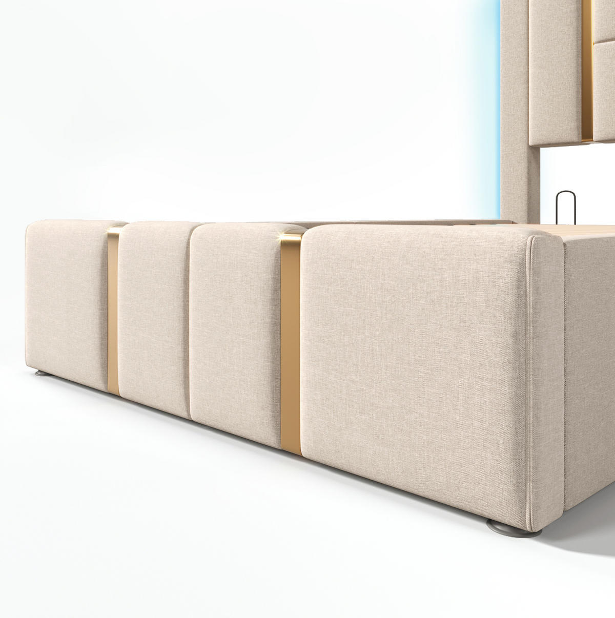 POLSTERBETT 90/200 cm Beige aus Leinen mit LED und USB-/Typ-C-Ladefunktion - Beige, Textil (90/200cm) - OKMYHOME