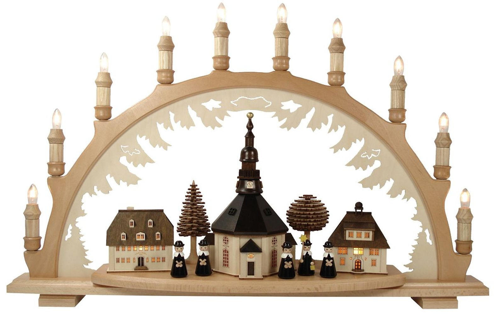 SCHWIBBOGEN Seiffener Dorf & Kirche 10 flammig - Multicolor, Holz (66/44/6.5cm)