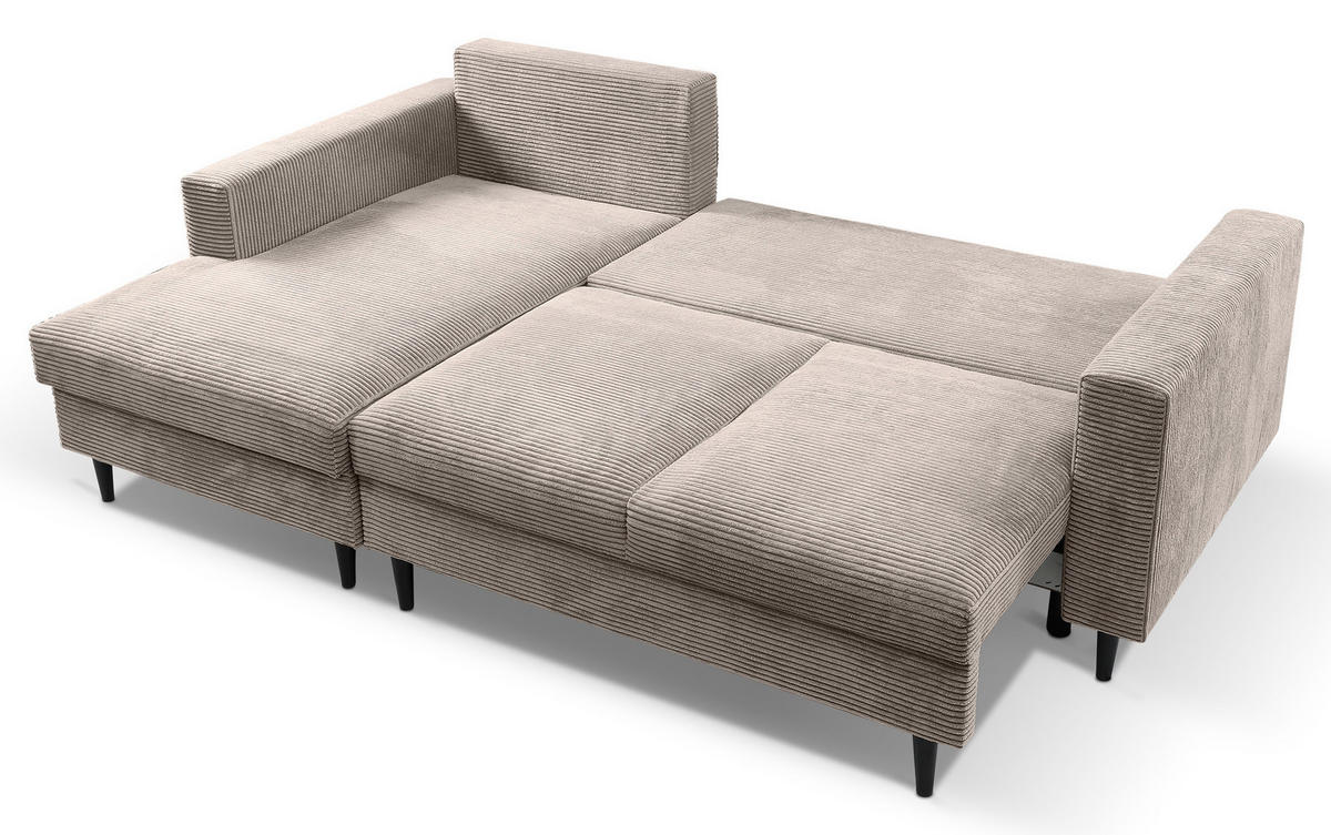 ECKSOFA Nalika Beige mit Cordbezug - Beige/Schwarz, Holz/Textil (230/143cm) - Selsey