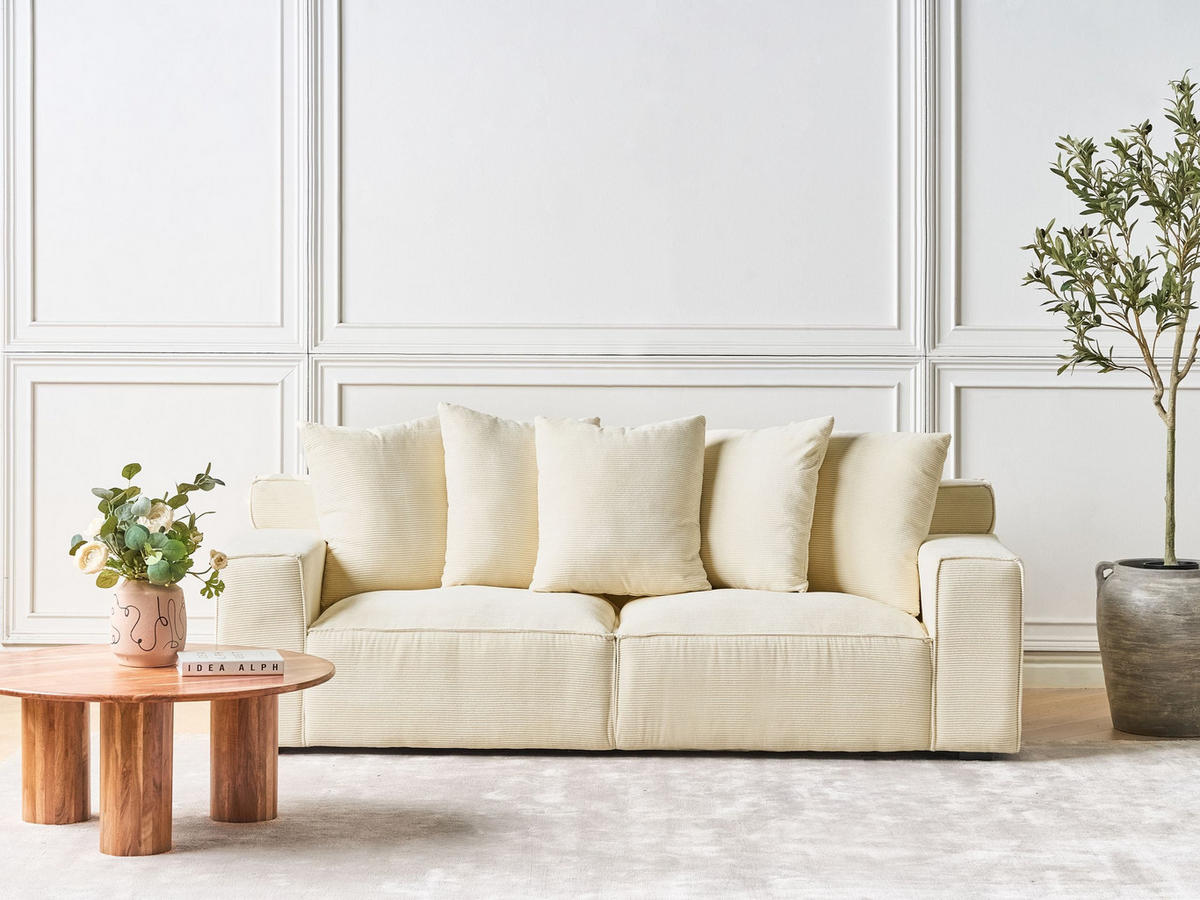 POHOVKA 3-místná Manšestr Světle béžová Viskan - béžová, textil (200/62/74cm) - Beliani