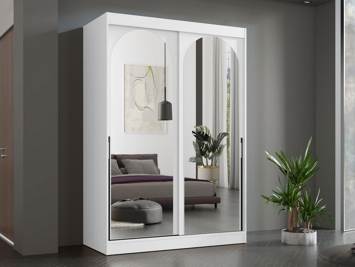 SCHIEBETÜRENSCHRANK Modin 150 - Schwarz/Weiß, Holzwerkstoff/Kunststoff (150/216/65cm) - MIRJAN24