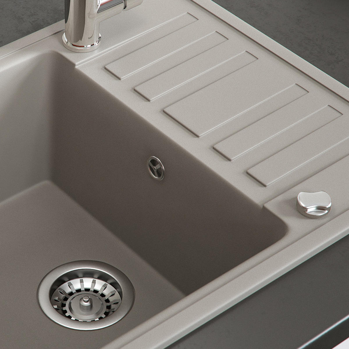 SPÜLBECKEN Beige 57.5 x 46 cm mit Trockenplatz - Beige, Keramik (57.5/19/46cm) - Bergstroem