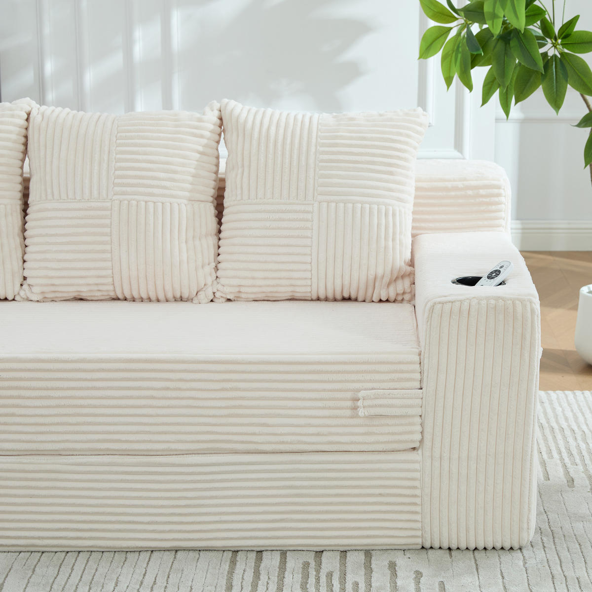 SCHLAFSOFA Modular mit Getränkehaltern und Seitentaschen, DE-42913, Beige - Beige, Textil (172/64/87cm) - ComfortXL