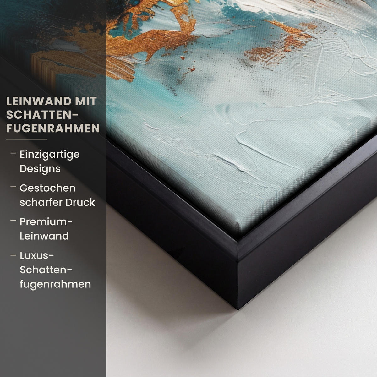 LEINWAND Bilder mit Rahmen - Abstrakt - Kunst - Gold - Blau - 30x20 - Petrol, Textil (30/20cm) - MuchoWow