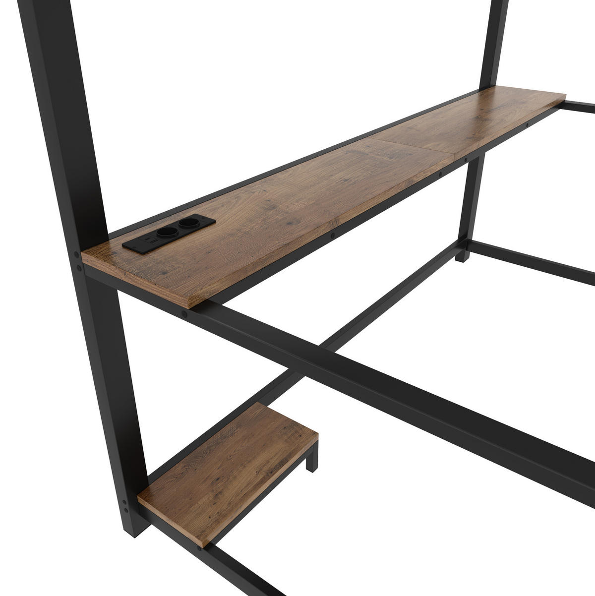 HOCHBETT 90/200 cm, Schwarz mit Schreibtisch, Steckdose und USB, ohne Matratze - Schwarz, Metall (90/200cm) - MIVRAY