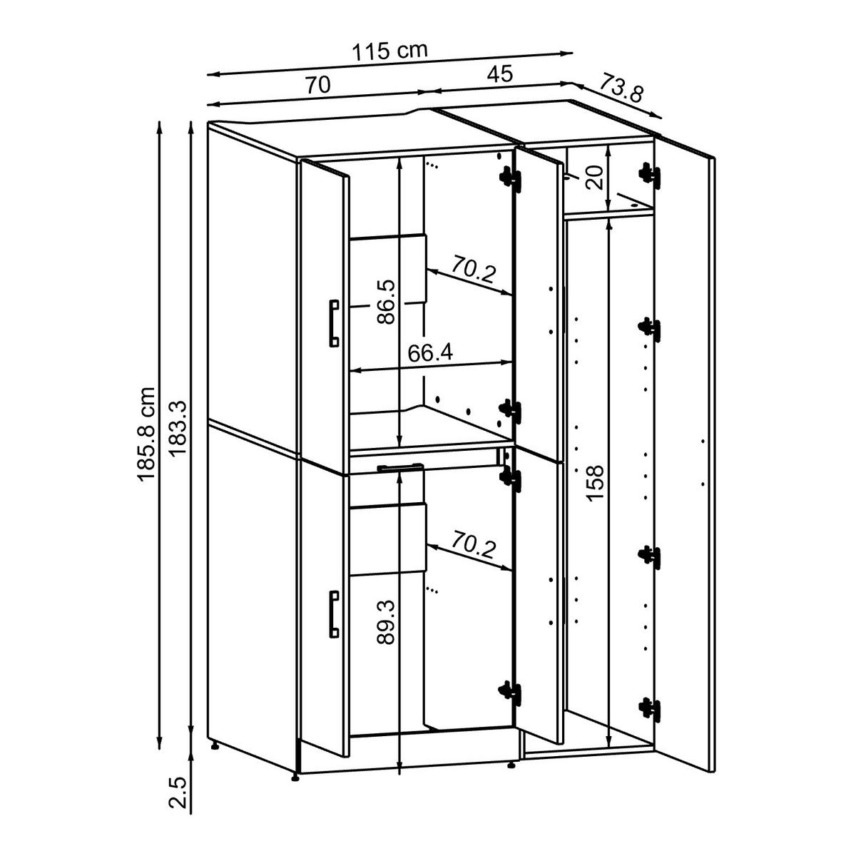WASCHMASCHINENSCHRANK DORA-I 115cm Breit, 186cm Hoch - Weiß, Holzwerkstoff (115/186/73.8cm)