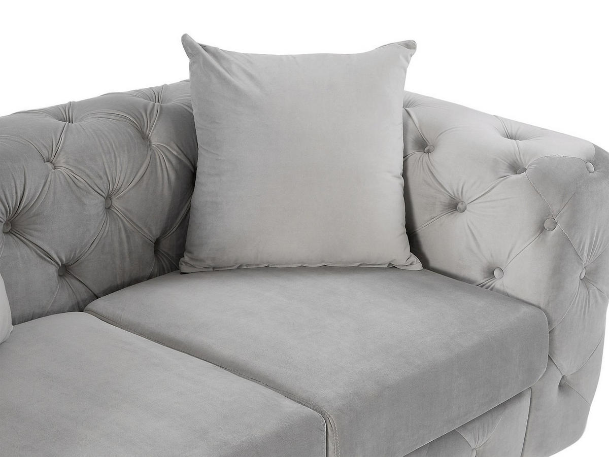 CHESTERFIELD-SOFA 2-Sitzer - Samt - Hellgrau - EDWINA - Hellgrau, Textil (162/76/91cm) - Vente-Unique