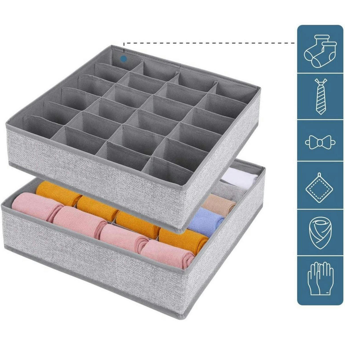 SCHUBLADEN-ORGANIZER 2er Set 24 Zellen faltbar 30 x 30 x 9 cm - Multicolor, Textil (8.9/33.8/33.8cm)