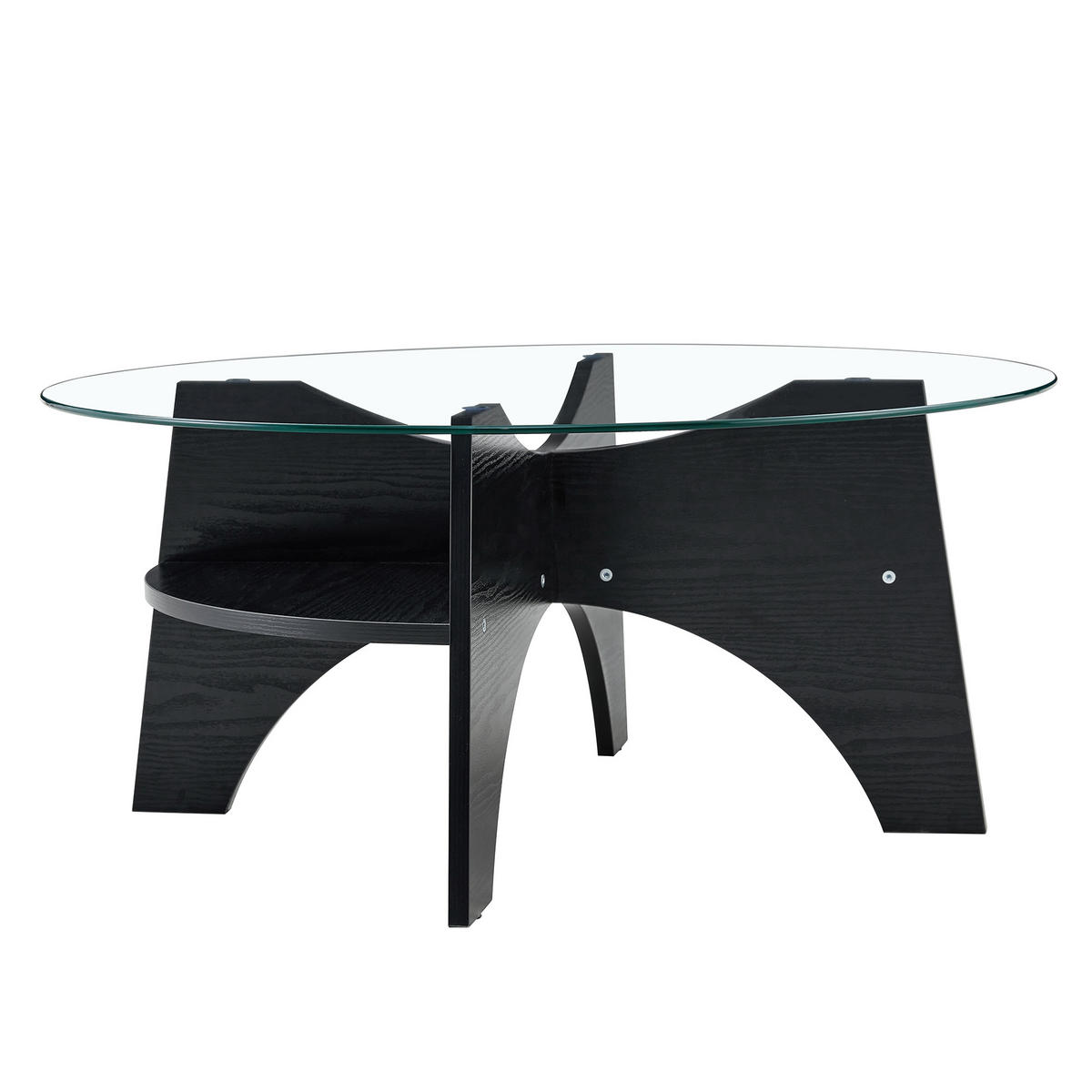 COUCHTISCH 80/80/36 cm Transparent Schwarz aus Sicherheitsglas mit fächerförmigem MDF-Gestell - Schwarz, Holzwerkstoff (80/80/36cm) - OKWISH