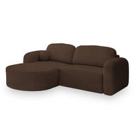 ECKSOFA AMILIA L-S Braun Boucle-Stoff mit Schlaffunktion - Braun, Holz (263/174cm) - MASSENO