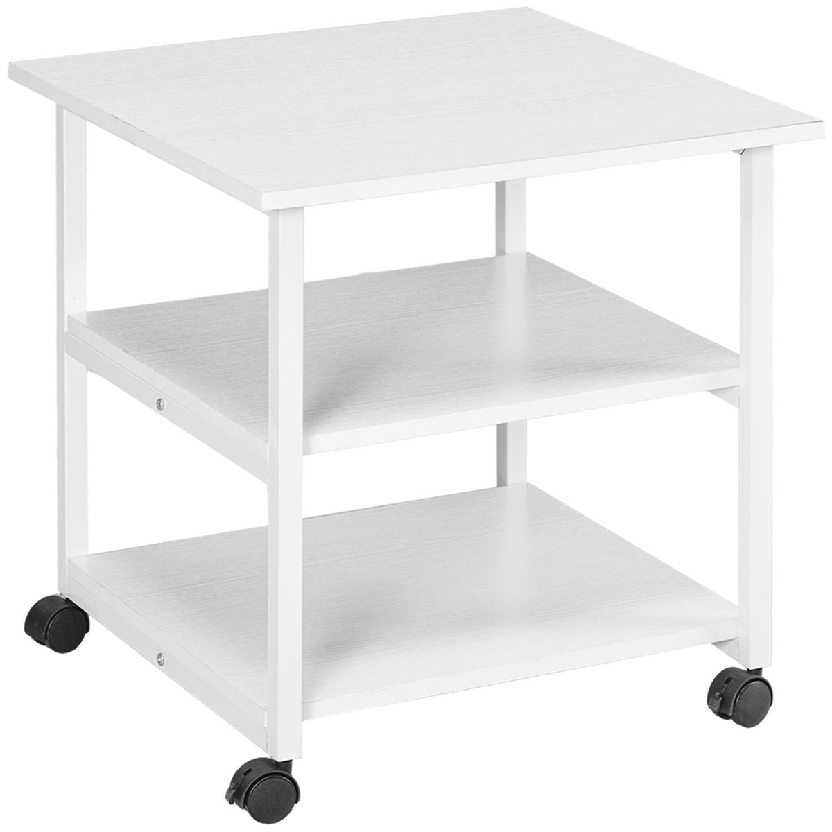 DRUCKERTISCH mit Rolle, Druckerständer mit 3-Ebene, Druckerhalter, Druckerwagen - Weiß, Holzwerkstoff/Metall (50/52.5/50cm) - HOMCOM