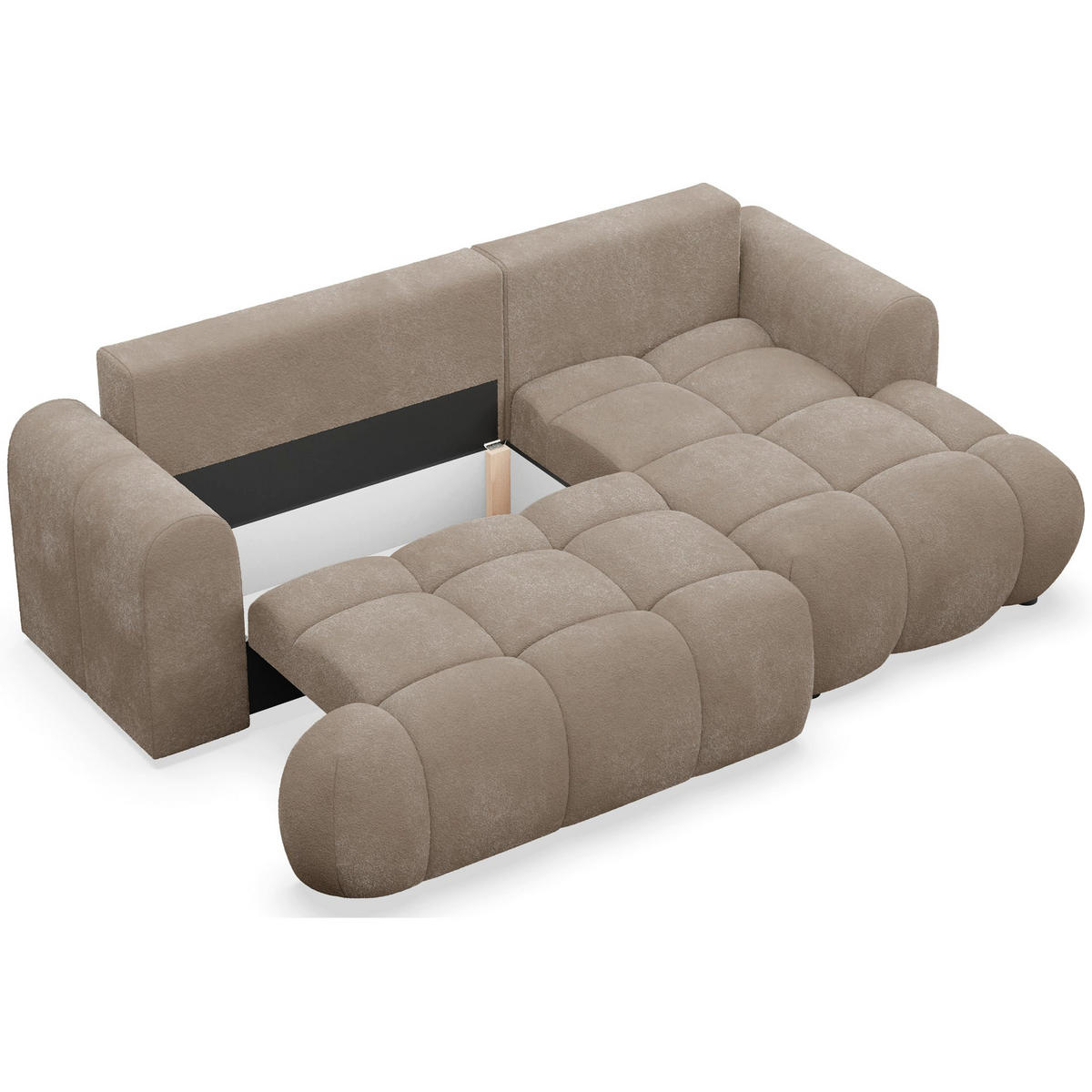 ECKSOFA Ombo Mini, Dunkelbeige Bouclé, rechtsseitig - Schwarz/Cappuccino, Kunststoff/Textil (155/246cm) - Selsey