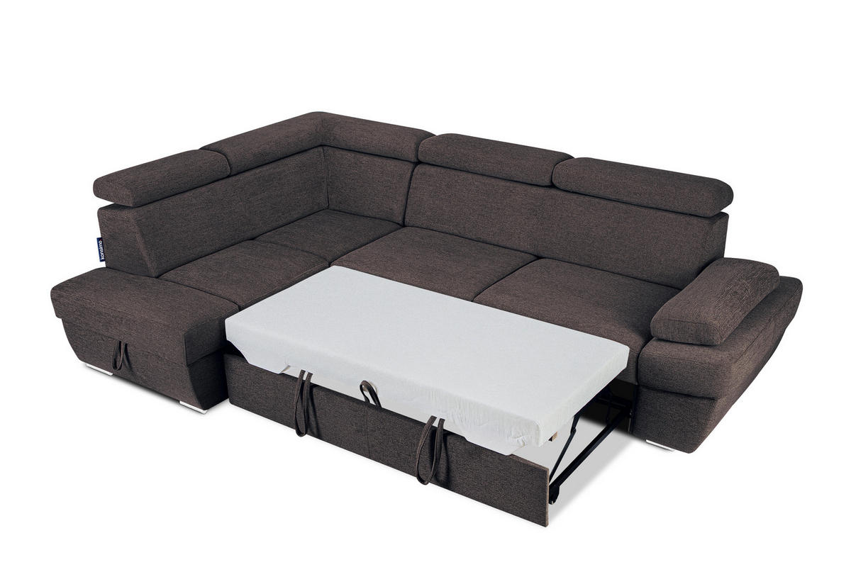 SCHLAFECKSOFA RATLO links 4/5-Sitzer mit Bettkasten, blau/braun - Blau/Silberfarben, Textil (270/190cm) - KONSIMO®