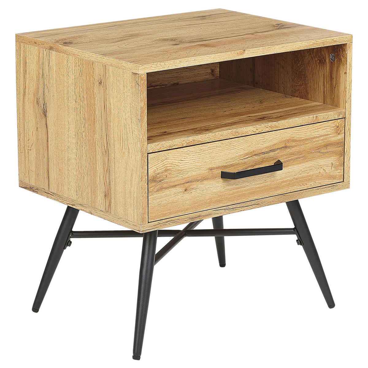 NACHTTISCH heller Holzfarbton/schwarz 1 Schublade 40/40 cm Lubock - Hellbraun/Schwarz, Holzwerkstoff (50/55/40cm) - Beliani
