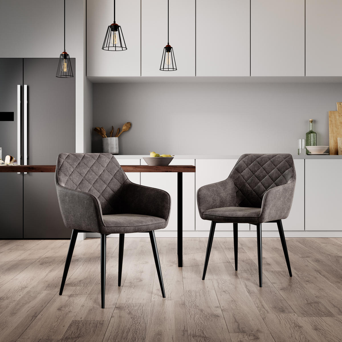 POLSTERSTUHL Dunkelgrau 2er Set - Dunkelgrau, Textil (57/65/57cm) - Home Collective