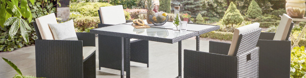 Online Only Garten Gartenmöbel Tisch Stühle Braun Weiß